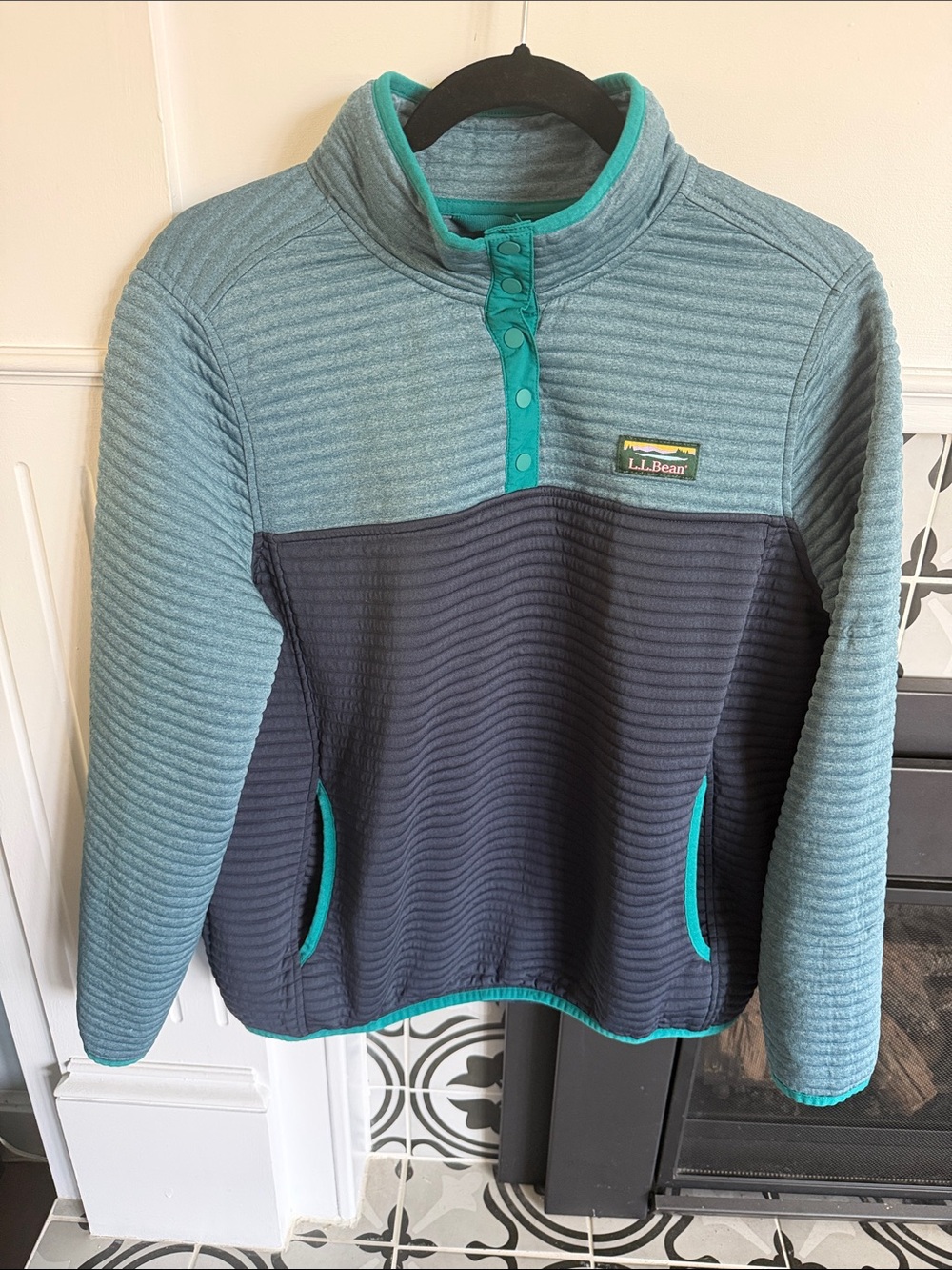 L.L. Bean Quilted Pullover in Teal and Navy